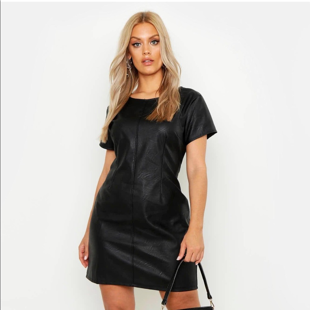 PU cap sleeve dress